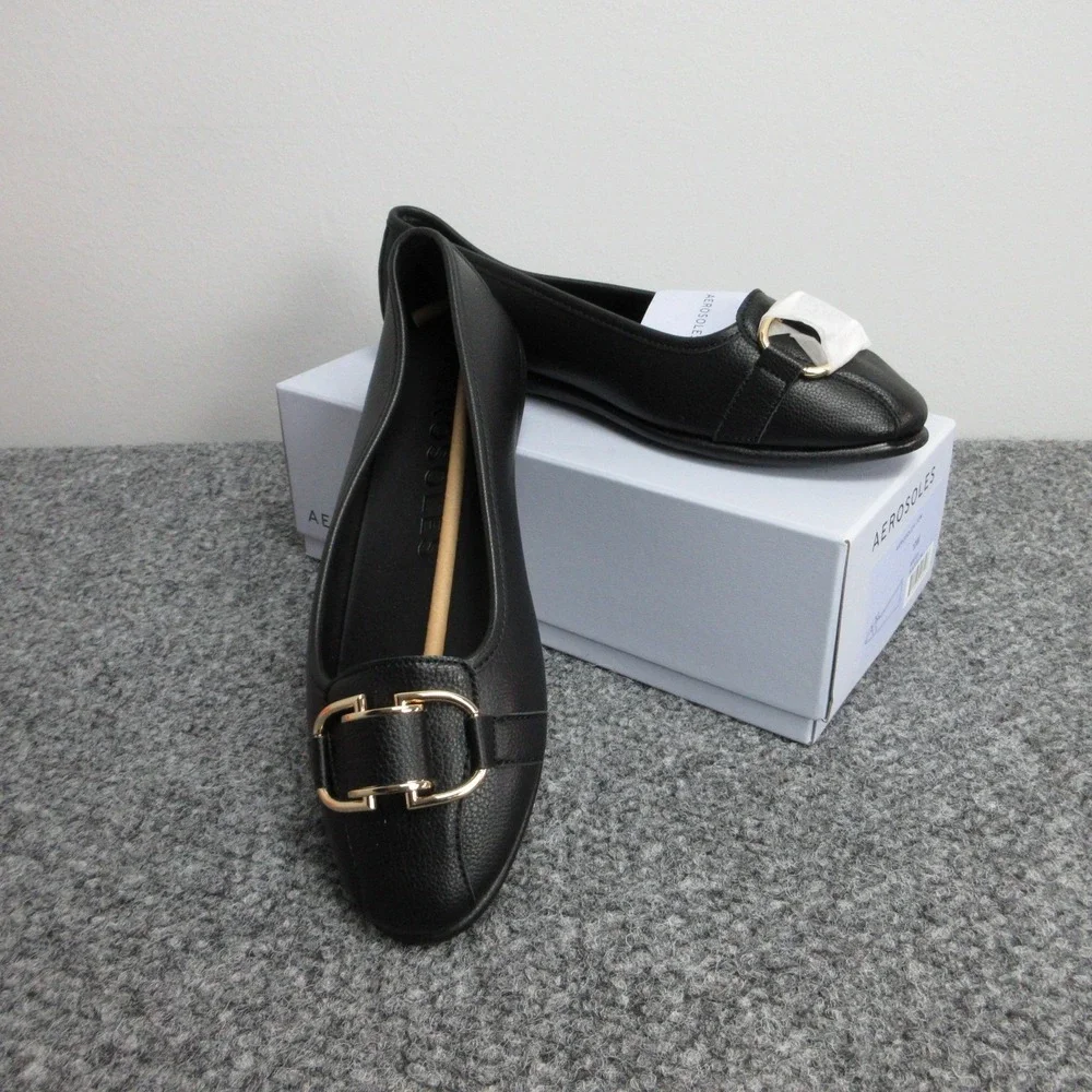 Aerosoles Shoes Womens 10W Black PU Bentley Loafer Flats Buckle Slip On